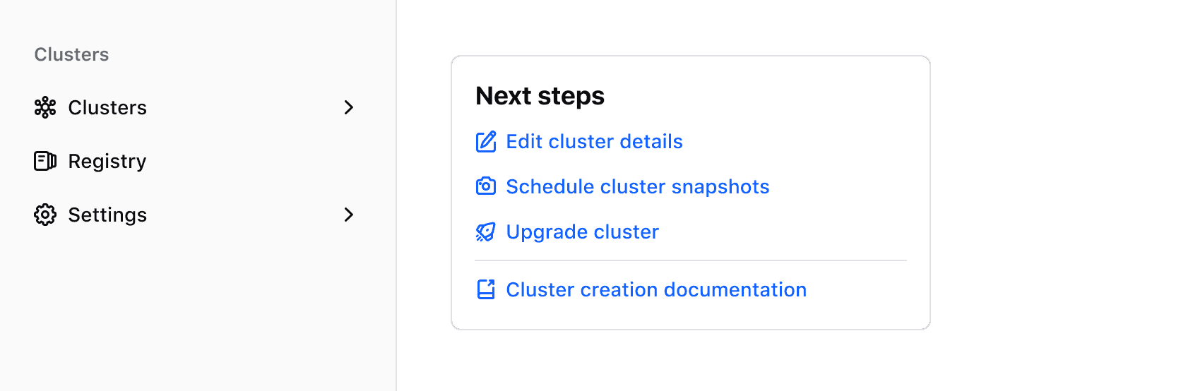 An example of a list item with the hasSubItems property with links directly within the page linking to other parts of the application